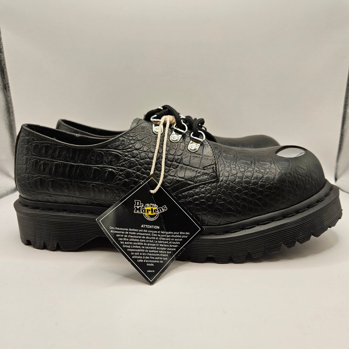 DR MARTENS MEN'S 10 1461 BEX STEEL TOE CROC EMBOSSED FOREST GREEN (BLACK)