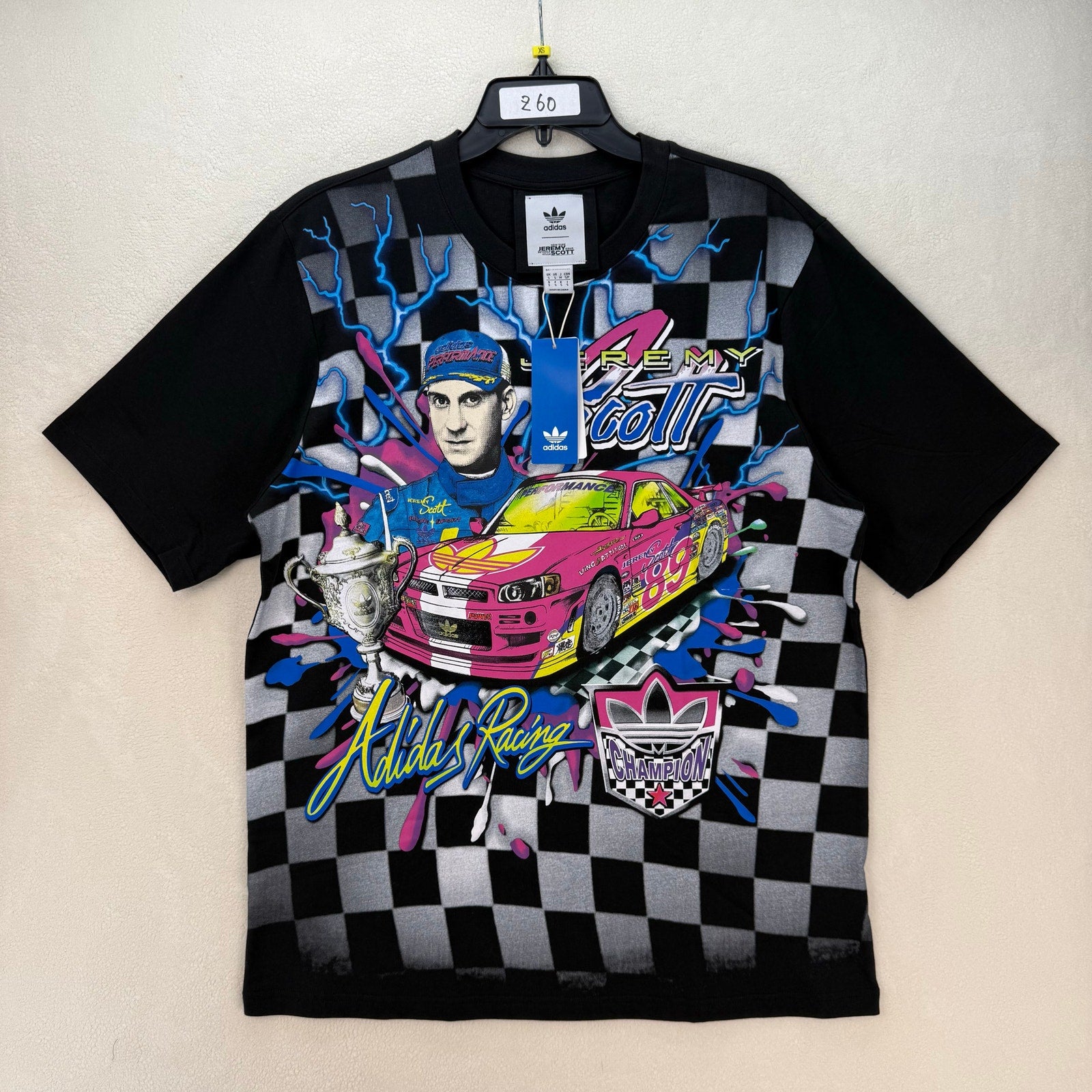 ADIDAS X JEREMY SCOTT MEN'S MEDIUM NASCAR RALLY CAR BLACK TSHIRT HG6512