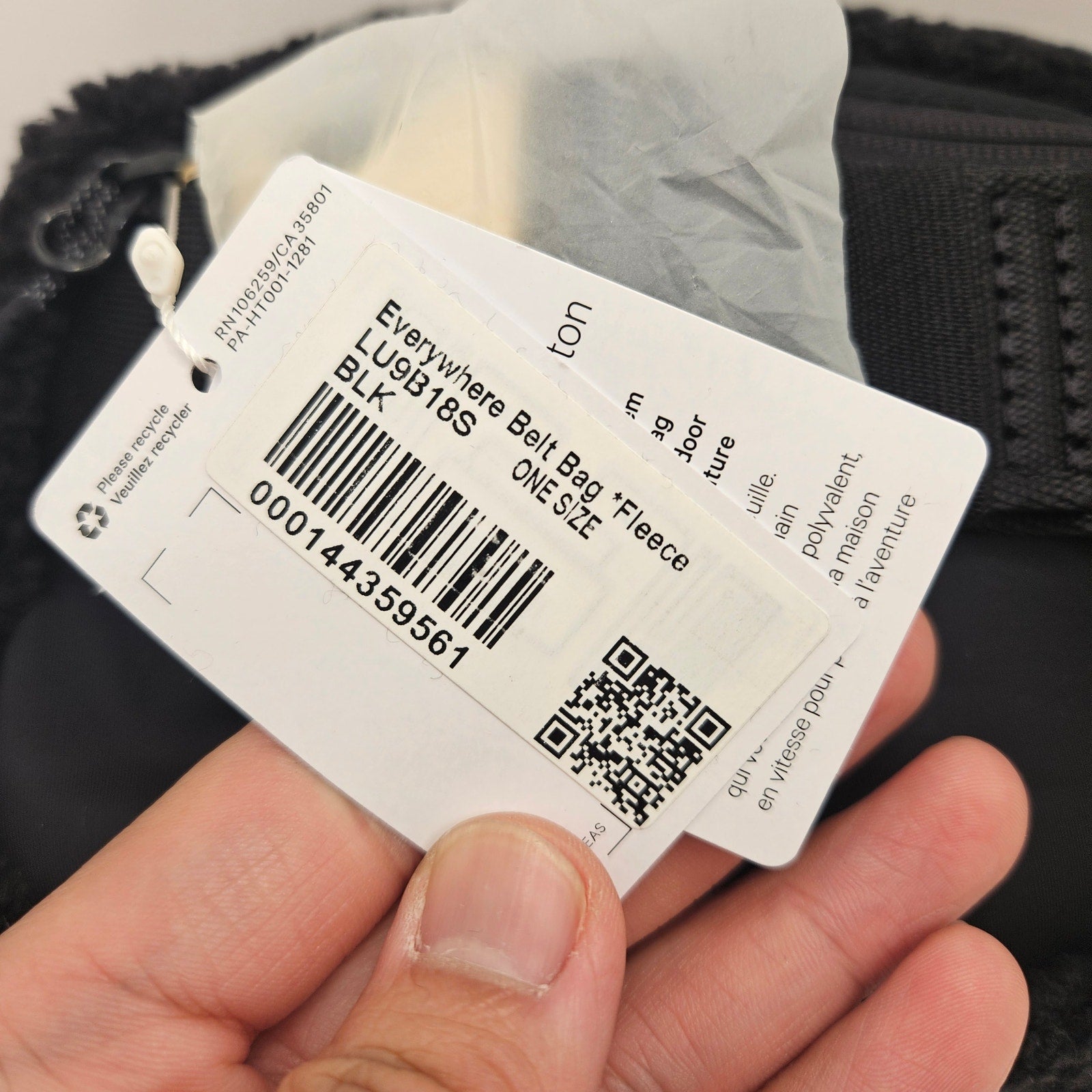 LULULEMON 2 LITER EVERYWHERE BELT BAG LARGE BLACK FLEECE NWT