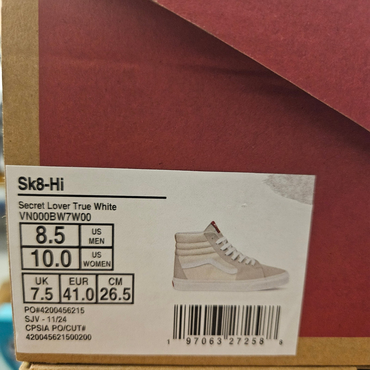 VANS MEN'S 8.5 SK8-HI SECRET LOVER TRUE WHITE NIB VN000BW7W00