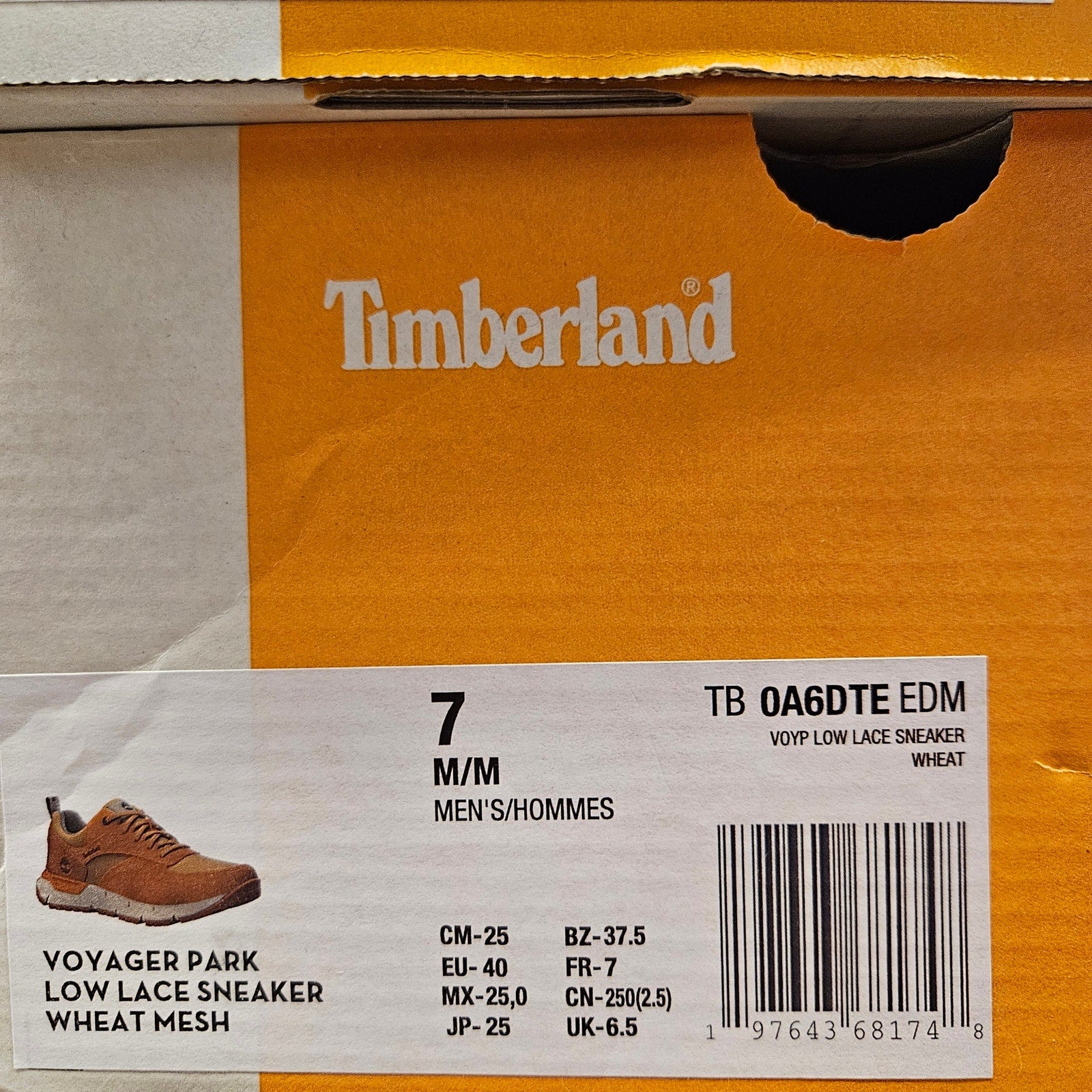 TIMBERLAND MEN'S 7 VOYAGER PARK LOW LACE SNEAKER WHEAT NIB