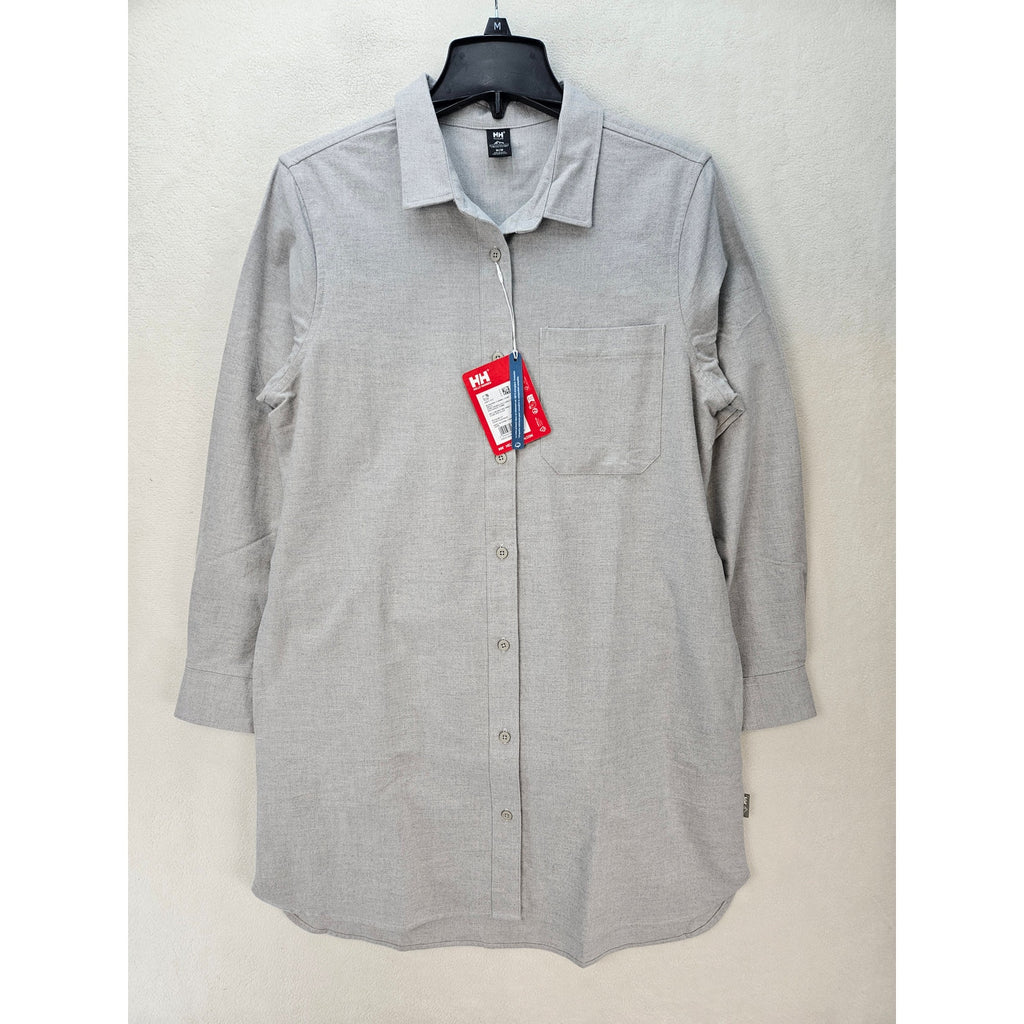 HELLY HANSEN WOMEN'S MEDIUM ORGANIC FLANNEL SHIRT DRESS MELLOW GREY NWT