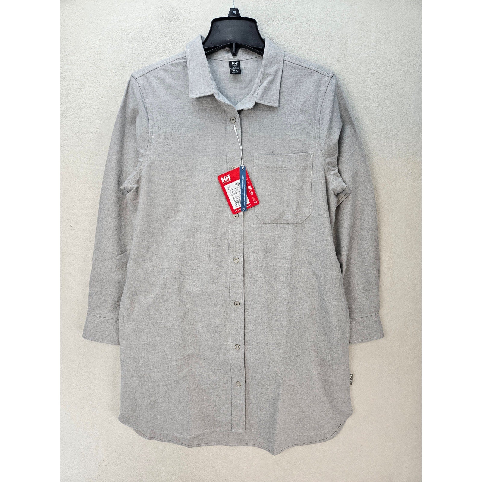 HELLY HANSEN WOMEN'S MEDIUM ORGANIC FLANNEL SHIRT DRESS MELLOW GREY NWT