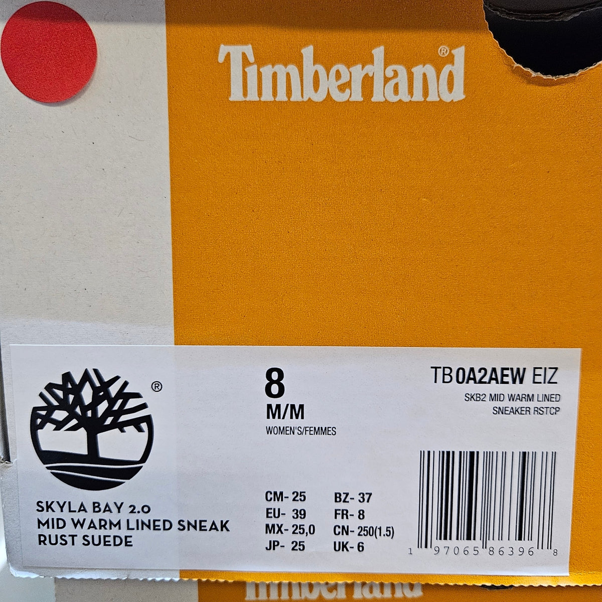 TIMBERLAND WOMEN'S 8 SKYLA BAY 2.0 MID WARM LINED SNEAK RUST SUEDE NIB