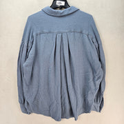 FREE PEOPLE WE THE FREE WOMEN'S SMALL BLUE TEXTURED OVERSIDED BUTTON FRONT SHIRT
