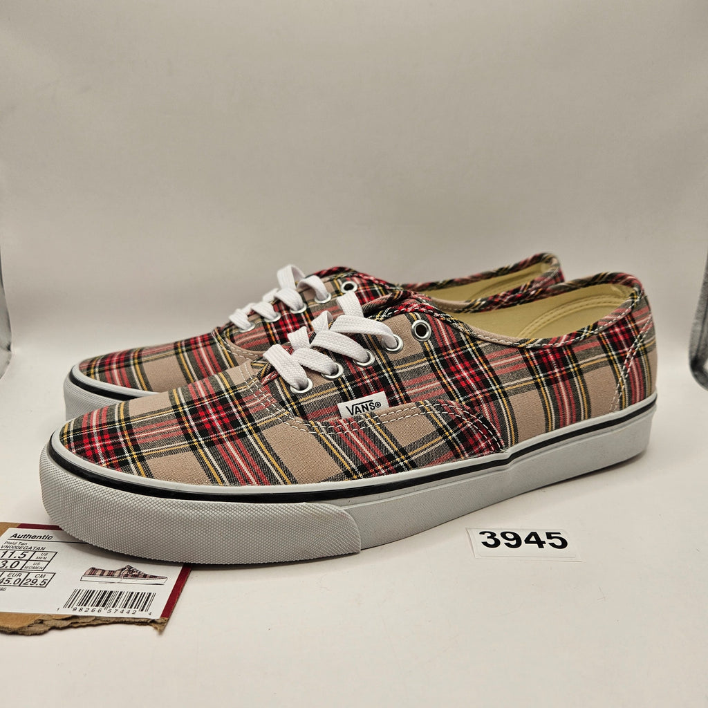 VANS MEN'S 11.5 AUTHENTIC TAN PLAID LOW TOP CANVAS SNEAKER NWOB