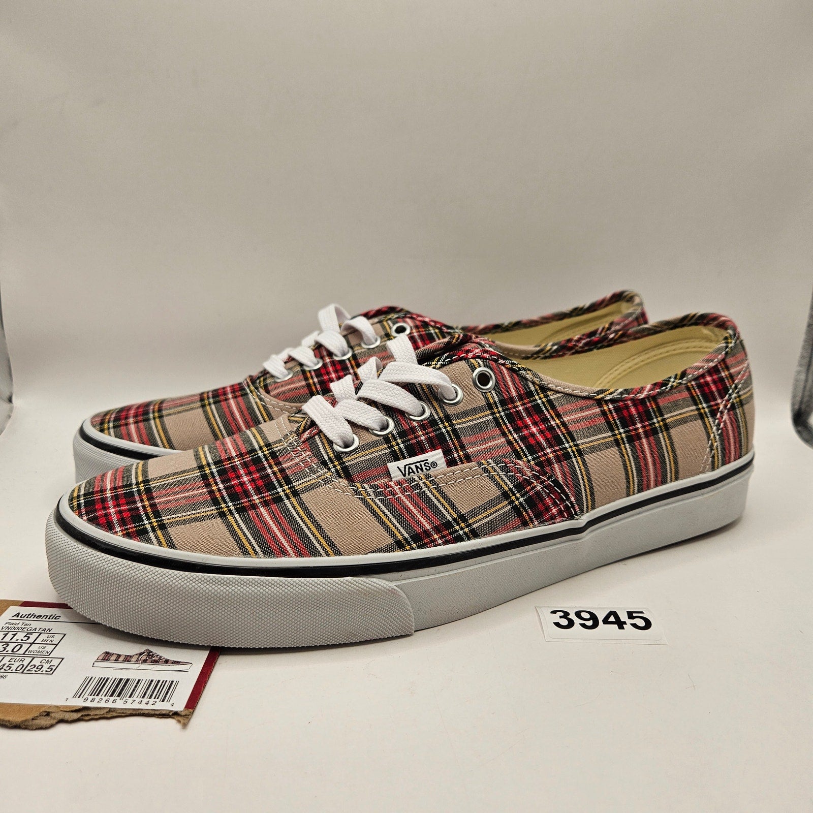 VANS MEN'S 11.5 AUTHENTIC TAN PLAID LOW TOP CANVAS SNEAKER NWOB