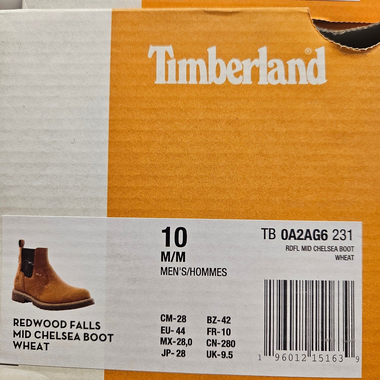 TIMBERLAND MEN'S 10 REDWOOD FALLS MID CHELSEA BOOT WHEAT NIB