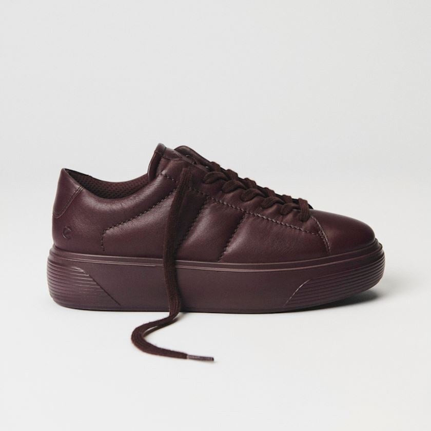 ECCO WOMEN'S 42 STREET PLATFORM LEATHER SNEAKER FIG MAROON NIB 21958351502 $195