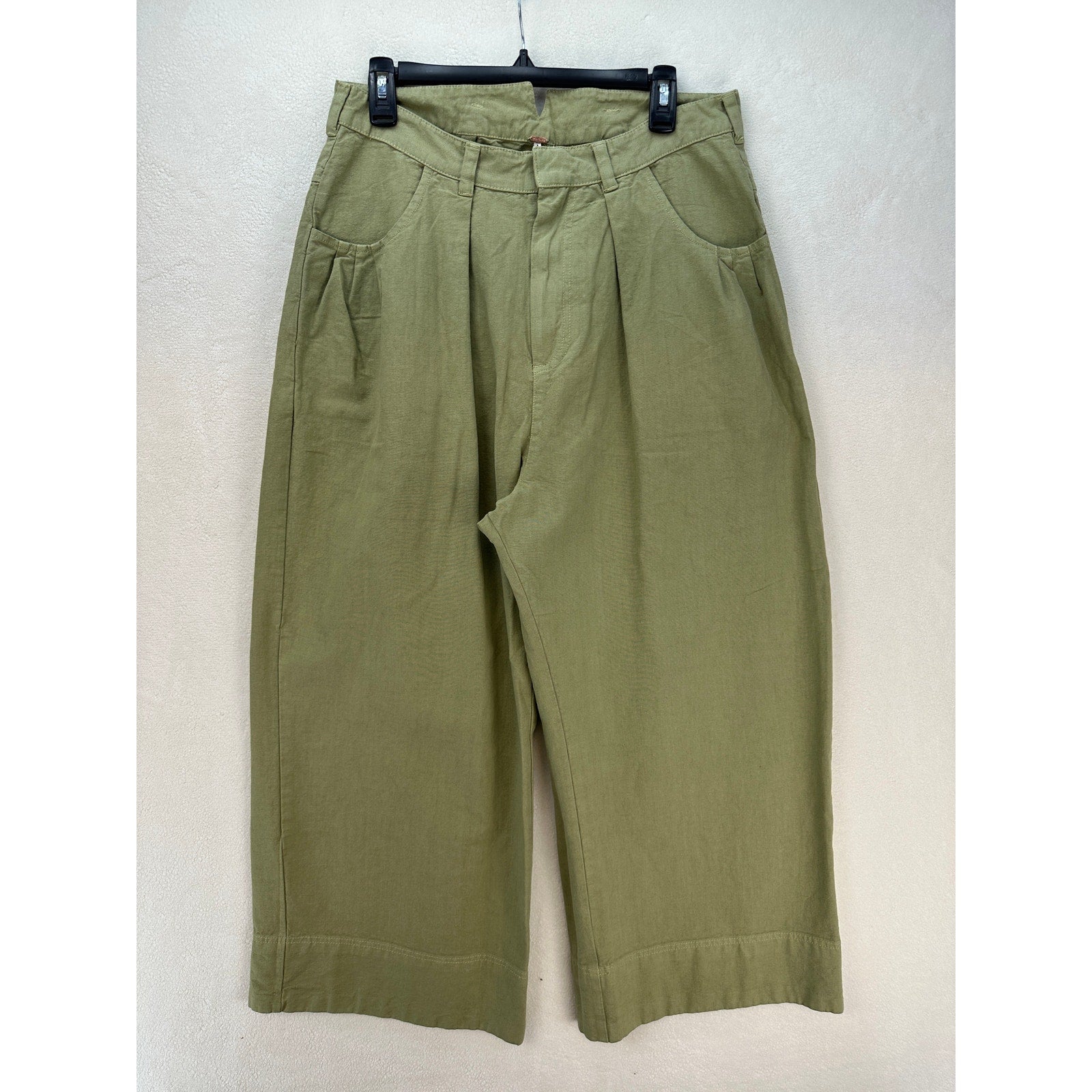 !!!!MISSING SIZE FREE PEOPLE WOMEN'S OLIVE GREEN LINEN SWEET TALK WIDE LEG CROP CHINO PANTS