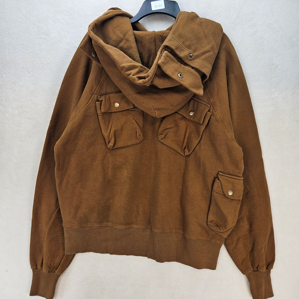 MNML MEN'S SMALL BROWN VINTAGE CARGO POCKET PULLOVER HOODIE NWT