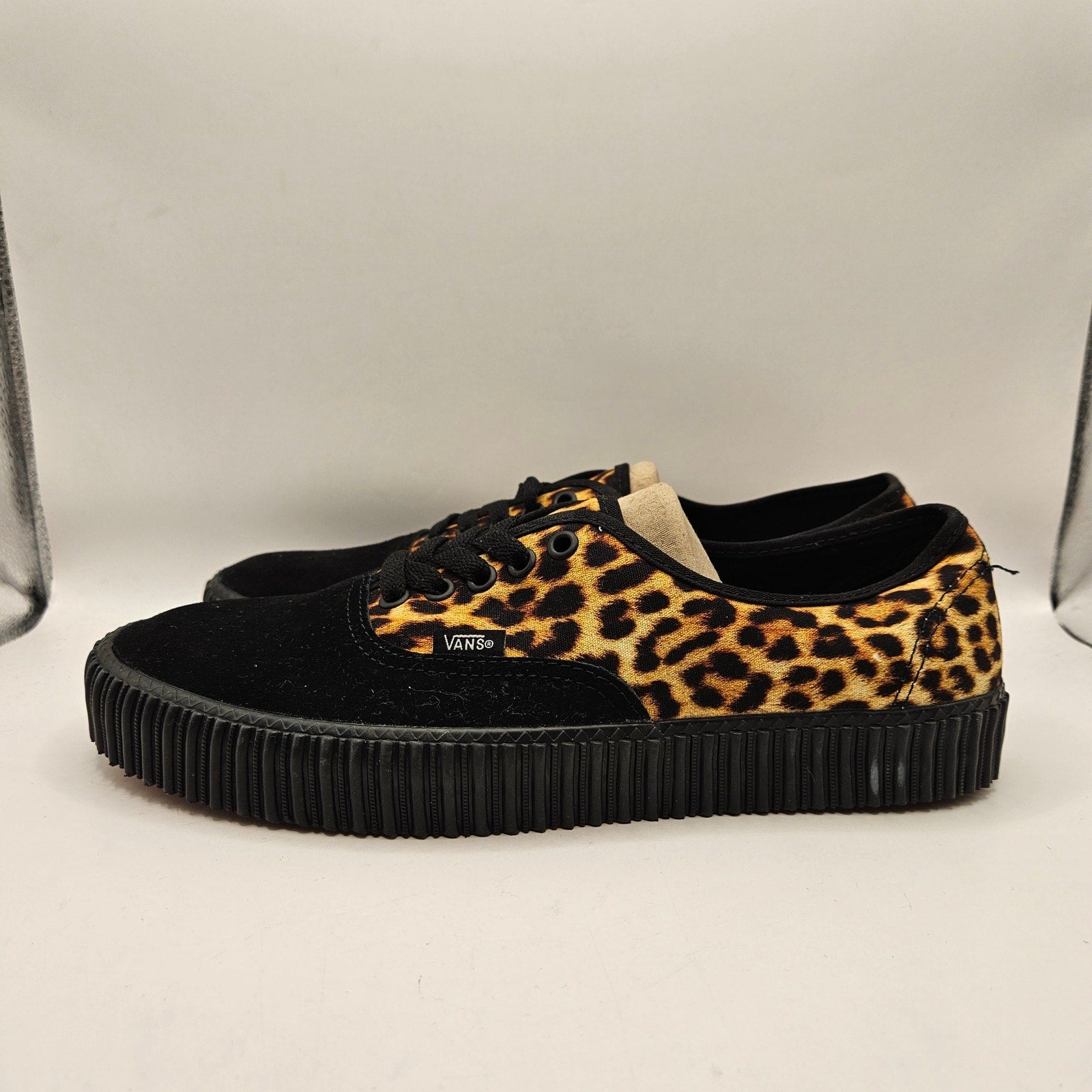 VANS MEN'S 10.5 AUTHENTIC LEOPARD PRINT BLACK SUEDE LOW TOP SNEAKER NWOB