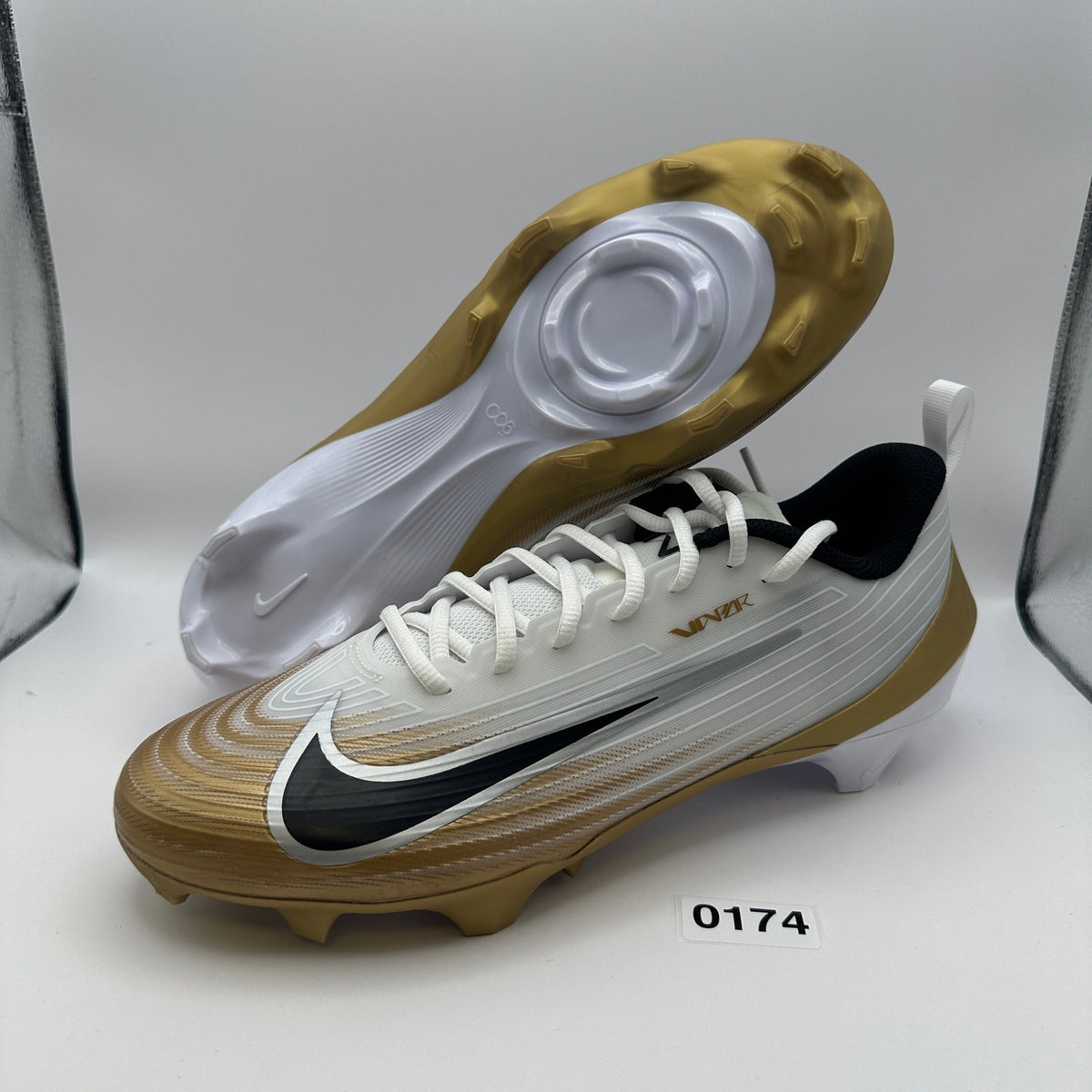 NIKE Men's 12 Vapor Speed 3 White/Gold Football Cleats FB3303-103