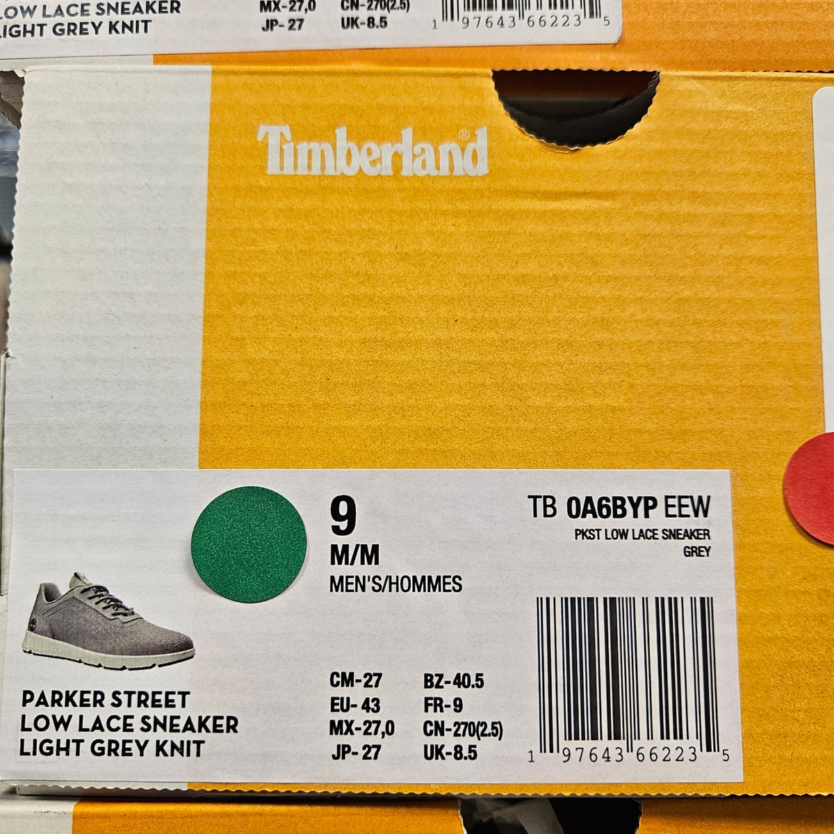 TIMBERLAND MEN'S 9 PARKER STREET LOW LACE UP SNEAKER LT GREY KNIT NIB