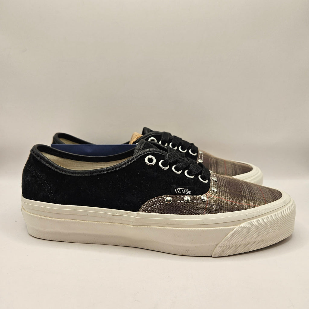 VANS WOMEN'S 8.5 AUTHENTIC 44 KHAKI PREMIUM SNEAKER PREP PLAID OLIVE STUDS NWOB