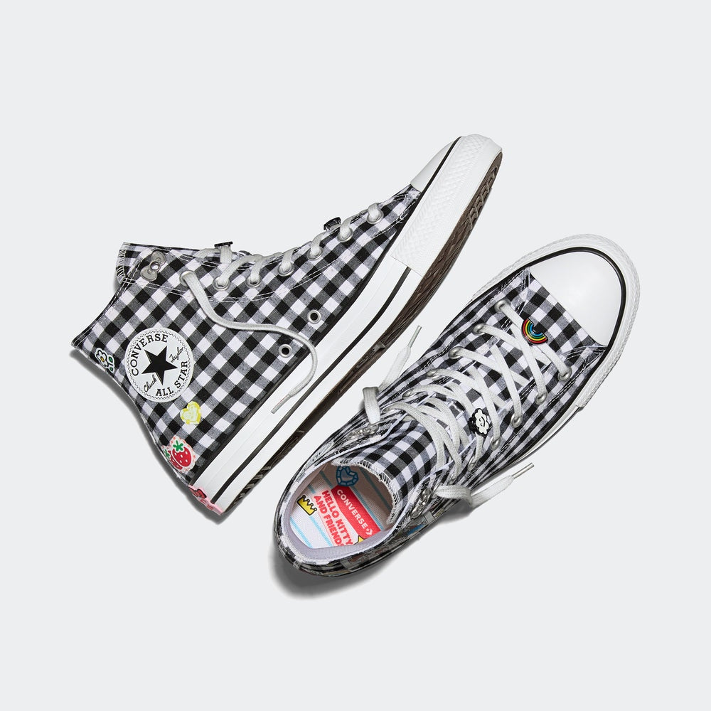 CONVERSE WOMEN'S 8 X SANRIO HELLO KITTY BLACK WHITE PLAID CTAS NIB A17697C