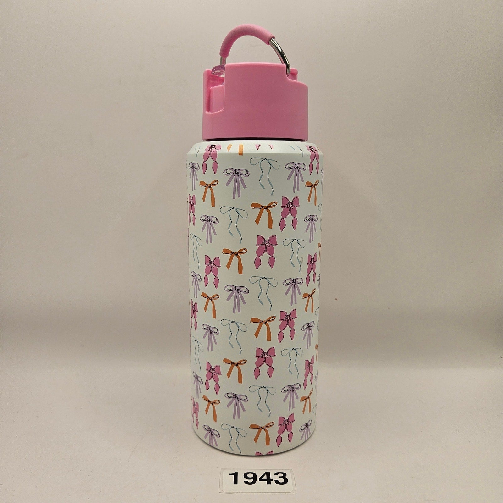 AQUA TUMBLER 24oz FLIP STRAW WATER BOTTLE PINK WHITE BOWTIE