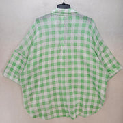 UO OUT FROM UNDER WOMEN'S LARGE FISHNET SHACKET NWT GREEN WHITE GINGHAM