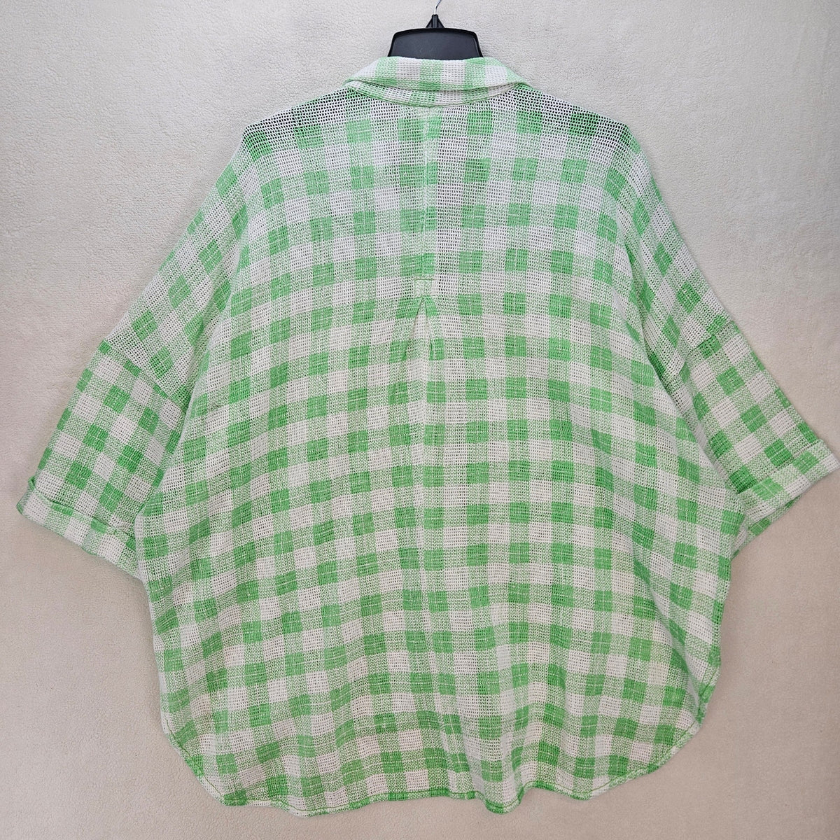 UO OUT FROM UNDER WOMEN'S LARGE FISHNET SHACKET NWT GREEN WHITE GINGHAM