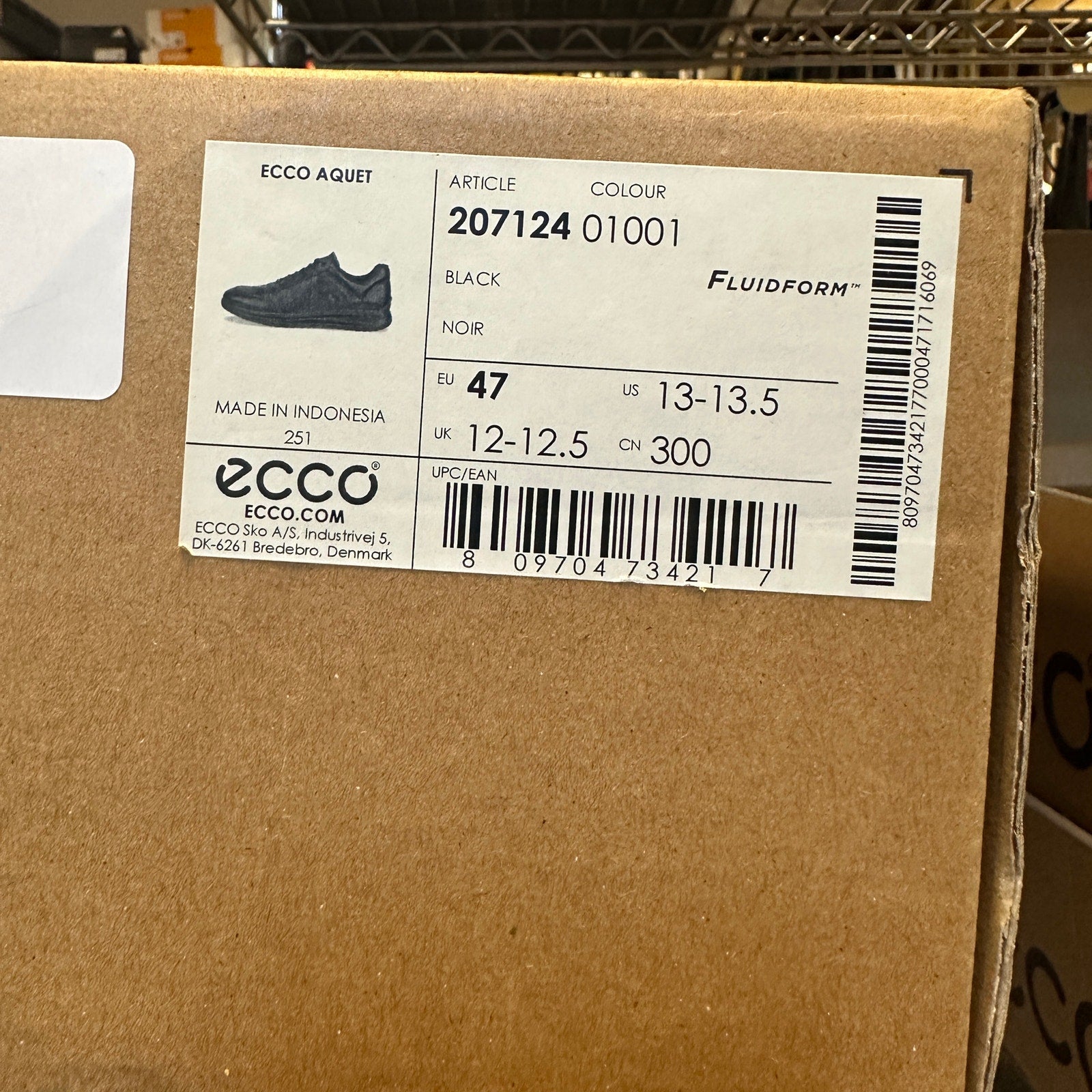 ECCO MEN'S 47 AQUET LEATHER SHOE BLACK NIB 20712401001
