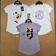 LOT OF 3 - UA GIRLS MEDIUM GRAPHIC TSHIRT SOFTBALL GYMNASTICS LOGO NWT