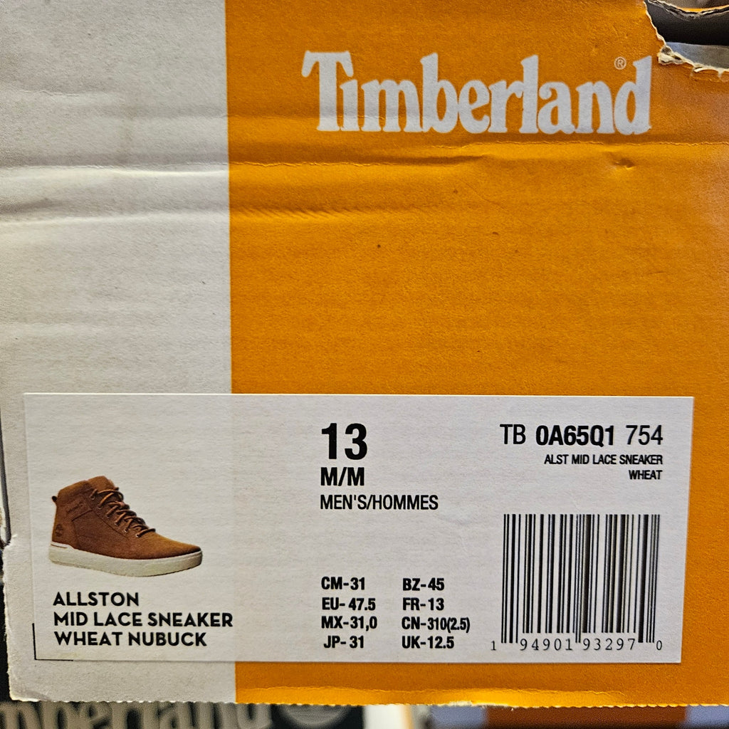 TIMBERLAND MEN'S 13 ALLSTON MID LACE UP SNEAKER WHEAT NUBUCK NIB
