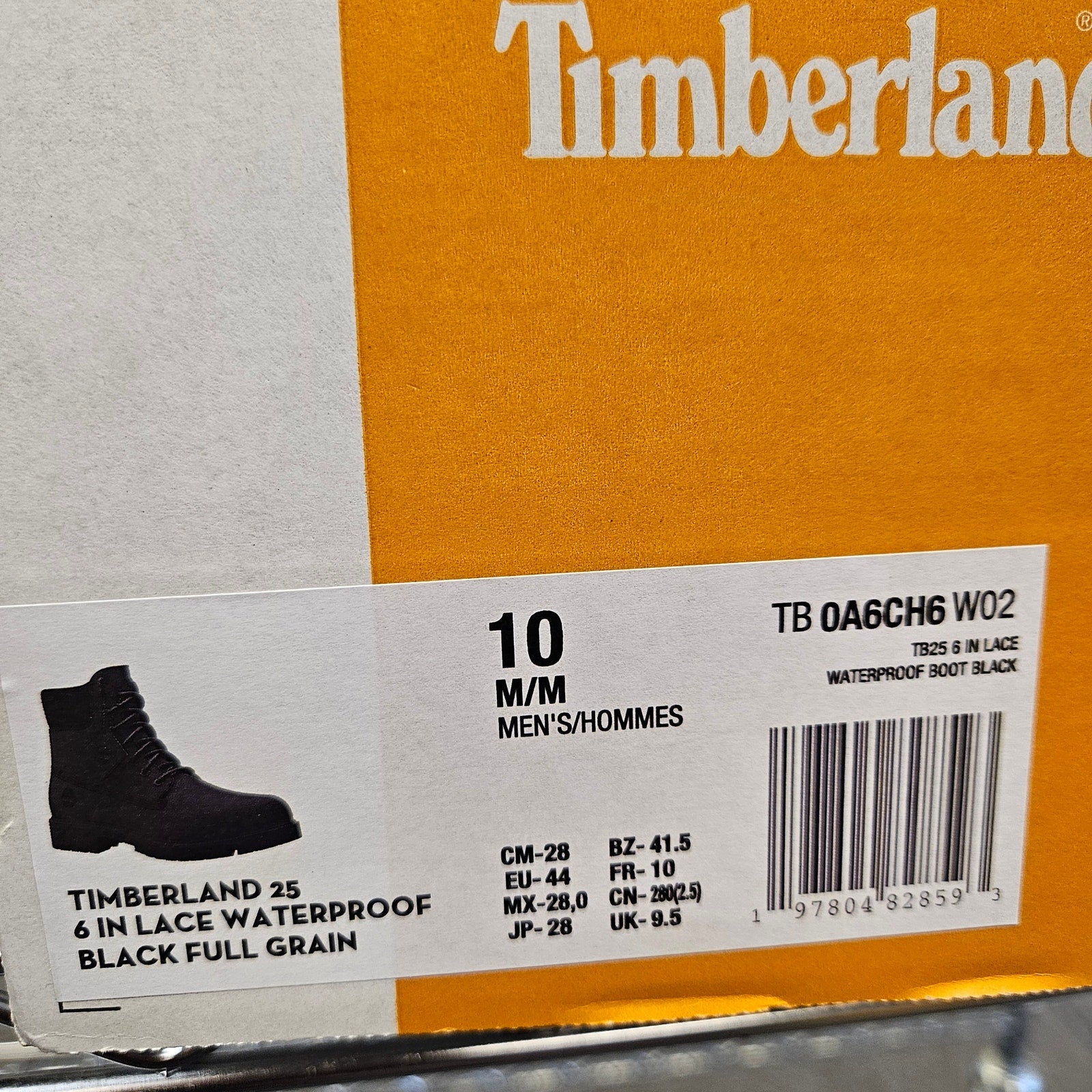TIMBERLAND 25 MEN'S 10 BLACK FULL GRAIN 6 INCH WATERPROOF BOOT NIB