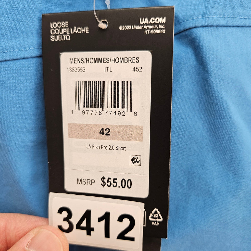 UNDER AMROUR MEN'S 42 FISH PRO 2.0 SHORTS BLUE FISHING PERFORMANCE NWT