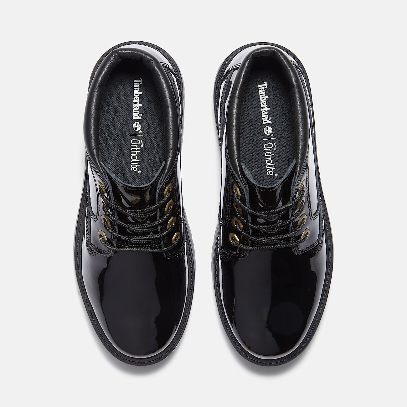 TIMBERLAND WOMEN'S 7 STONE STREET MID LACE WATERPROOF PATENT BLACK LEATHER NIB