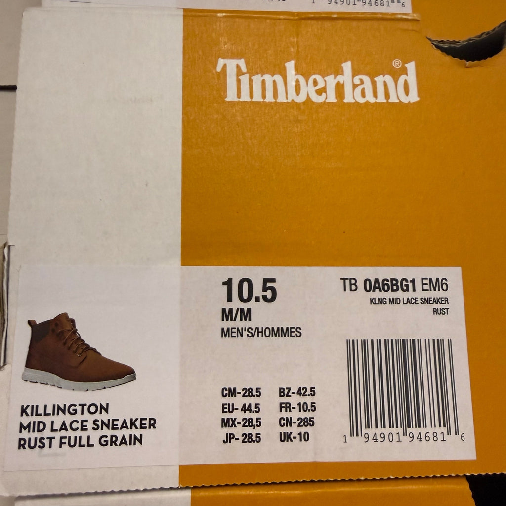 TIMBERLAND MEN'S 10.5 KILLINGTON MID LACE UP SNEAKER BOOT RUST FULL GRAIN NIB