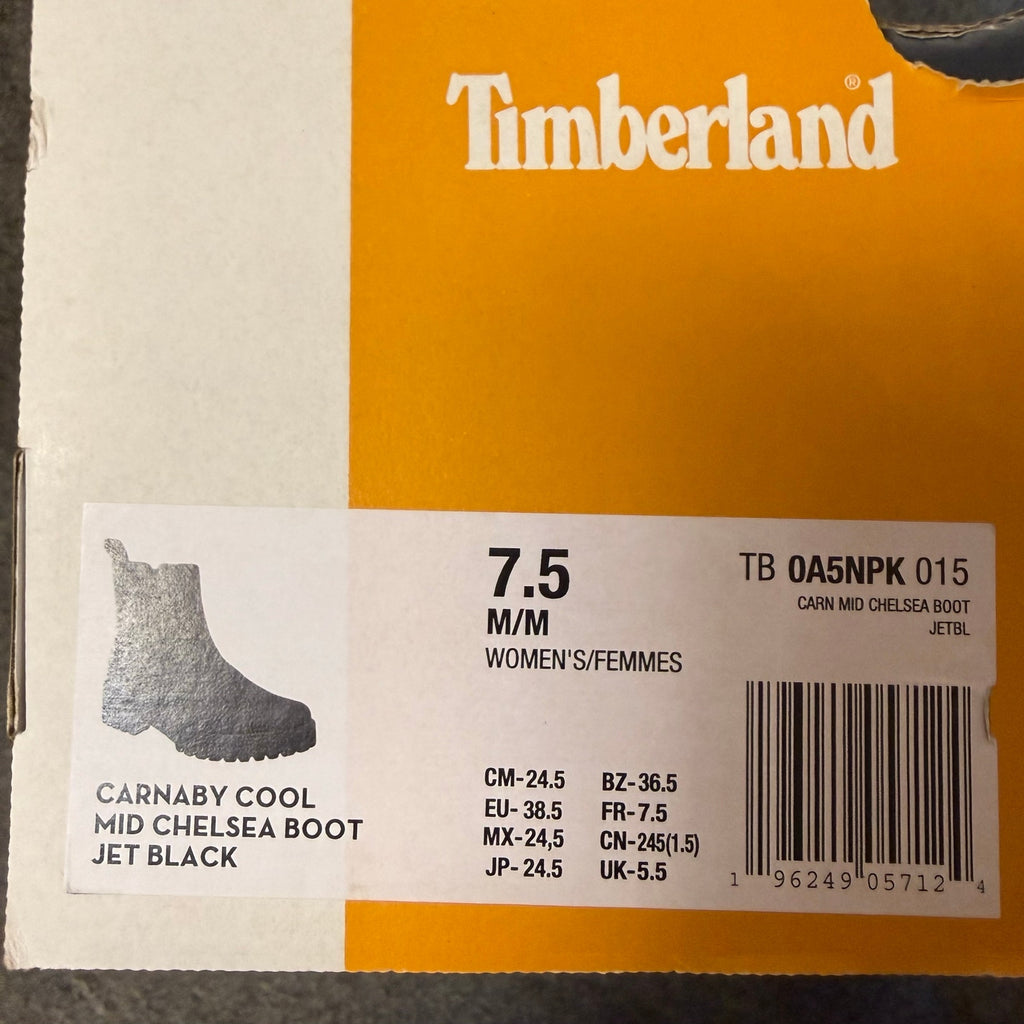 TIMBERLAND WOMEN'S 7.5 CARNABY COOL MID CHELSEA BOOT JET BLACK NIB
