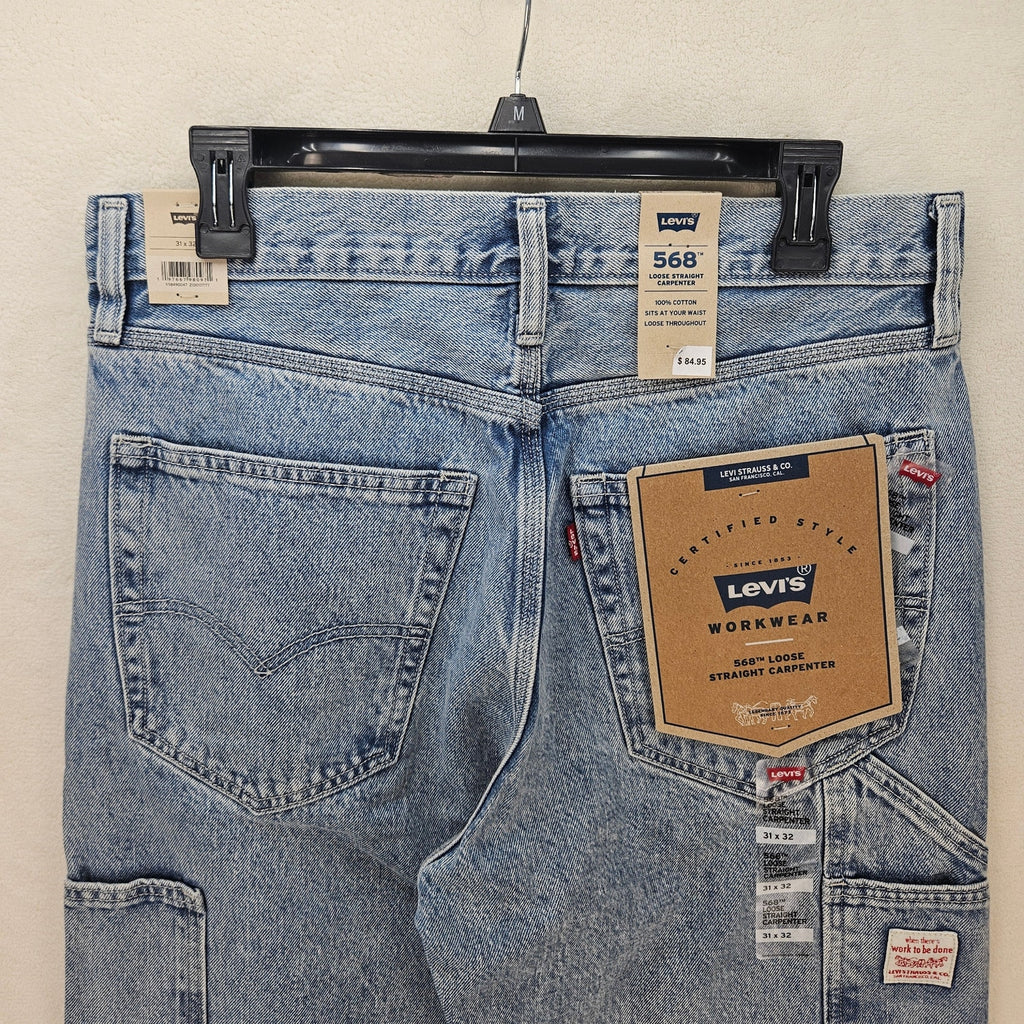 LEVI'S 568 MEN'S 31X32 CARPENTER LIGHT BLUE DENIM JEANS NWT WORKWEAR