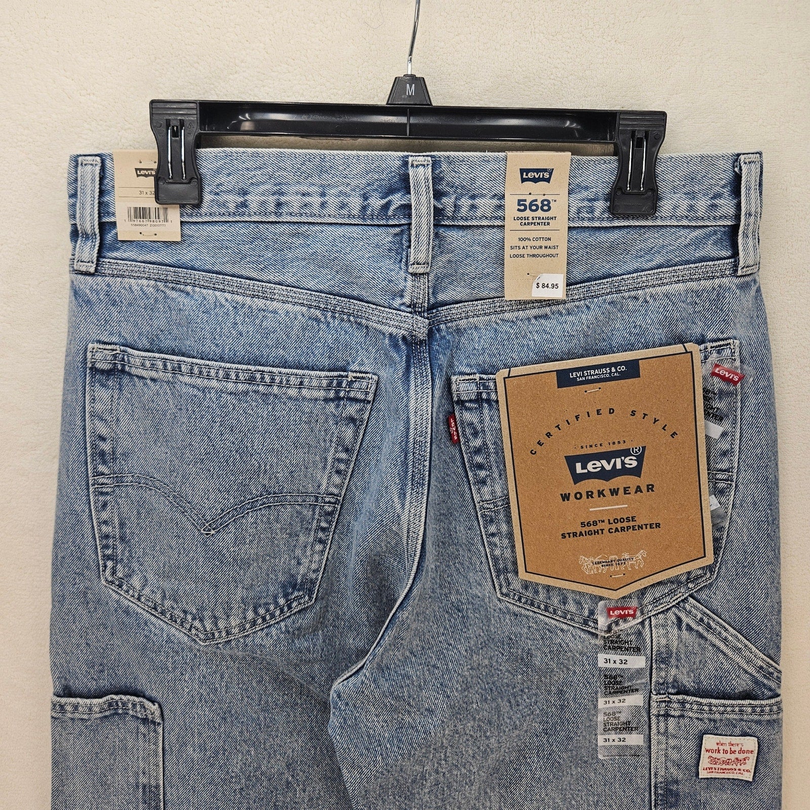 LEVI'S 568 MEN'S 31X32 CARPENTER LIGHT BLUE DENIM JEANS NWT WORKWEAR