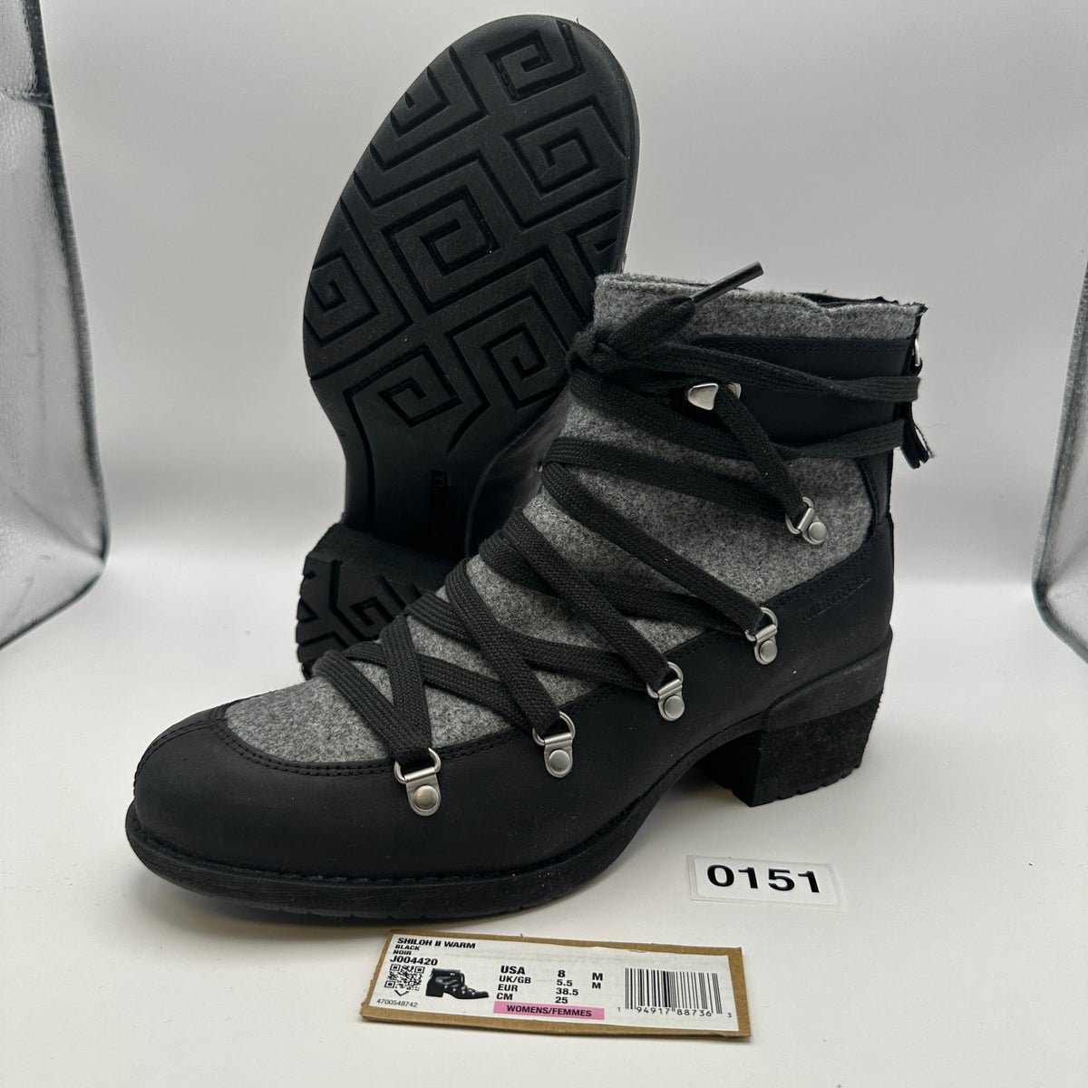 MERRELL Women's 8 Shiloh 2 Warm Pump boot J007720 Black/Gray Zip Up Feature