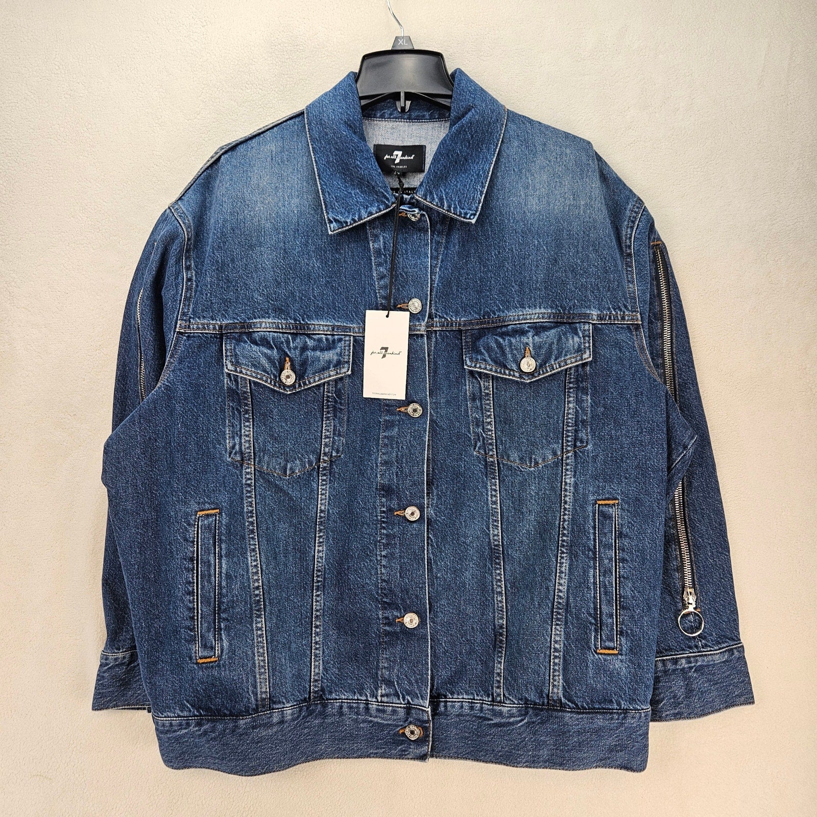 7 FOR ALL MANKIND WOMENS MEDIUM MADE IN ITALY OLI TRUCKER JACKET $398 NWT OVSZD