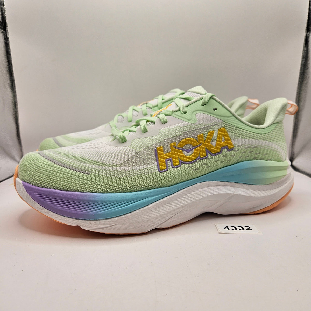 HOKA MEN'S 12.5 LUNA MOTH WHITE SKYFLOW RUNNING SHOES 1155111 LHW GREEN RAINBOW