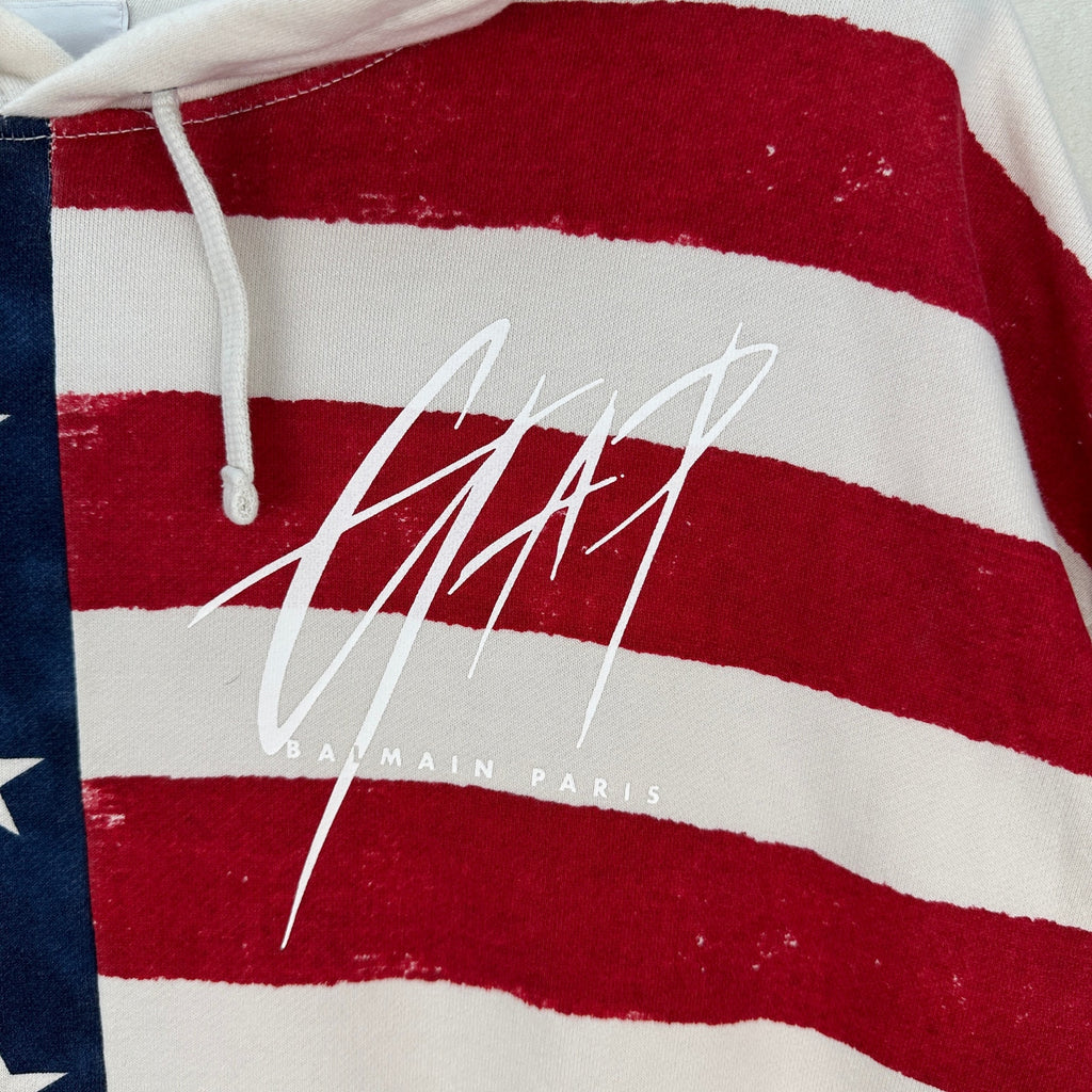 GAP x BALMAIN American Flag Hoodie Terry Cloth Size XL