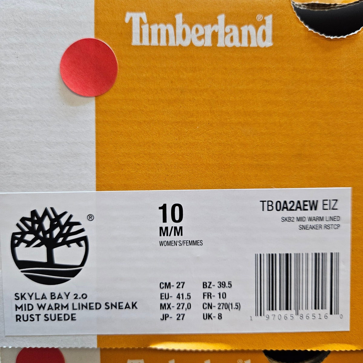 TIMBERLAND WOMEN'S 10 SKYLA BAY 2.0 MID WARM LINED SNEAK RUST SUEDE NIB