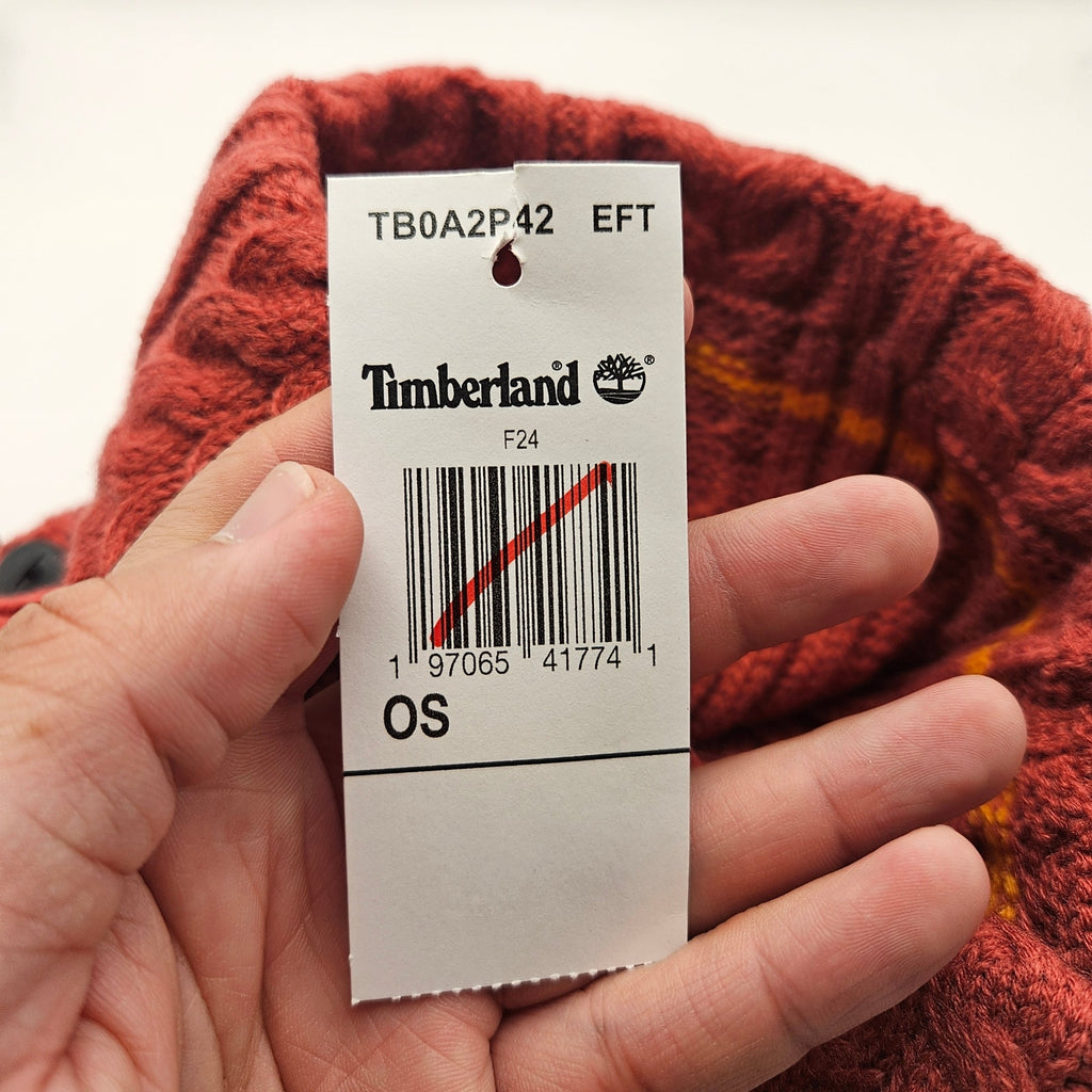 TIMBERLAND WOMEN'S OS BEANIE LEATHER WHEAT LOGO NWT HAWTHORN RED
