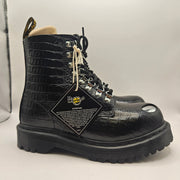 DR MARTENS WOMEN'S 7 STEEL TOE 1460 PASCAL BLACK ANALINE CROC EMBOSS BOOTS NWOB