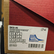 VANS MEN'S 11.5 SK8-HI CHECKERBOARD SIDEWALL CLASSIC BLUE HI TOP SKATEBOARDING