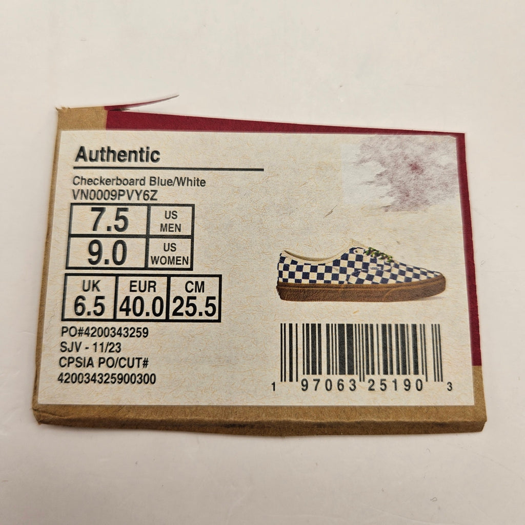 VANS WOMEN'S 9 AUTHENTIC CHECKERBOARD BLUE WHITE NWOB