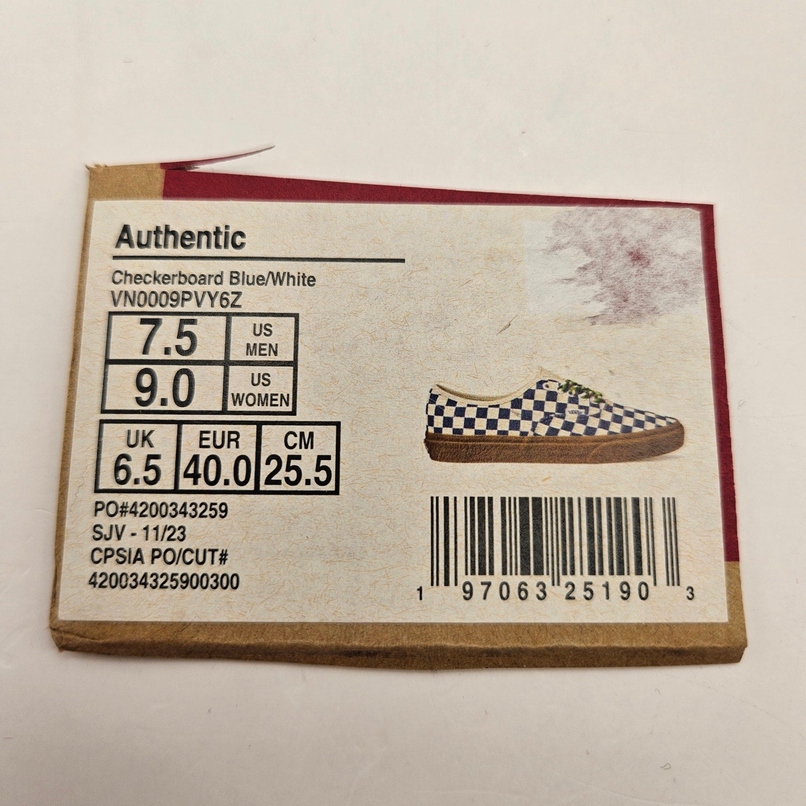 VANS WOMEN'S 9 AUTHENTIC CHECKERBOARD BLUE WHITE NWOB