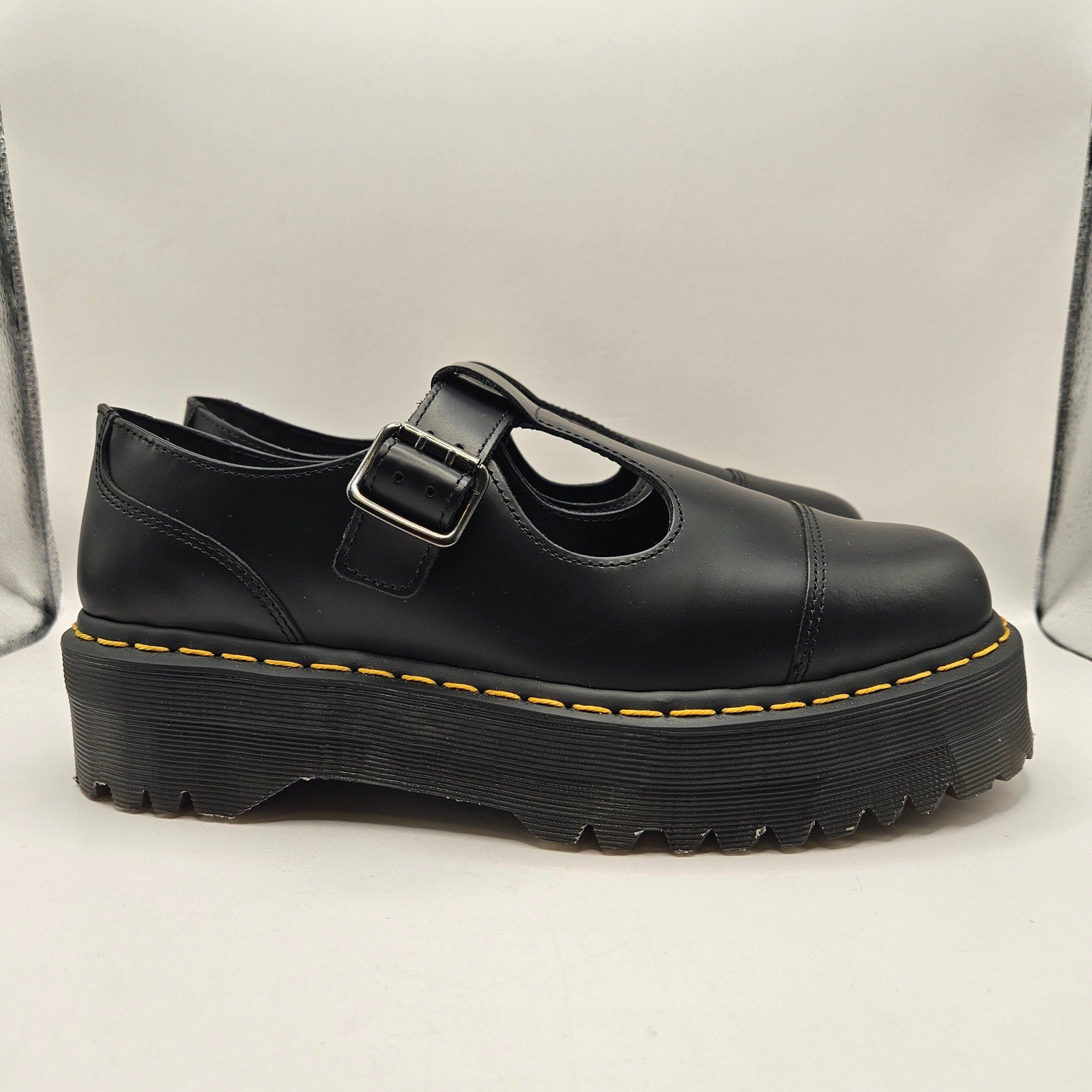 DR MARTENS WOMEN'S 11 BETHAN MARY JANE BLACK PLATFORM T-BAR POLISHED LEATHR NWOB