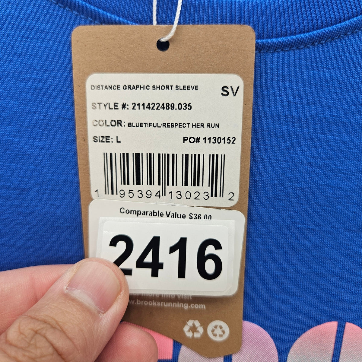 BROOKS WOMEN'S LARGE DISTANCE GRAPHIC SHORT SLEEVE BLUE TEE RESPECT HER RUN NWT