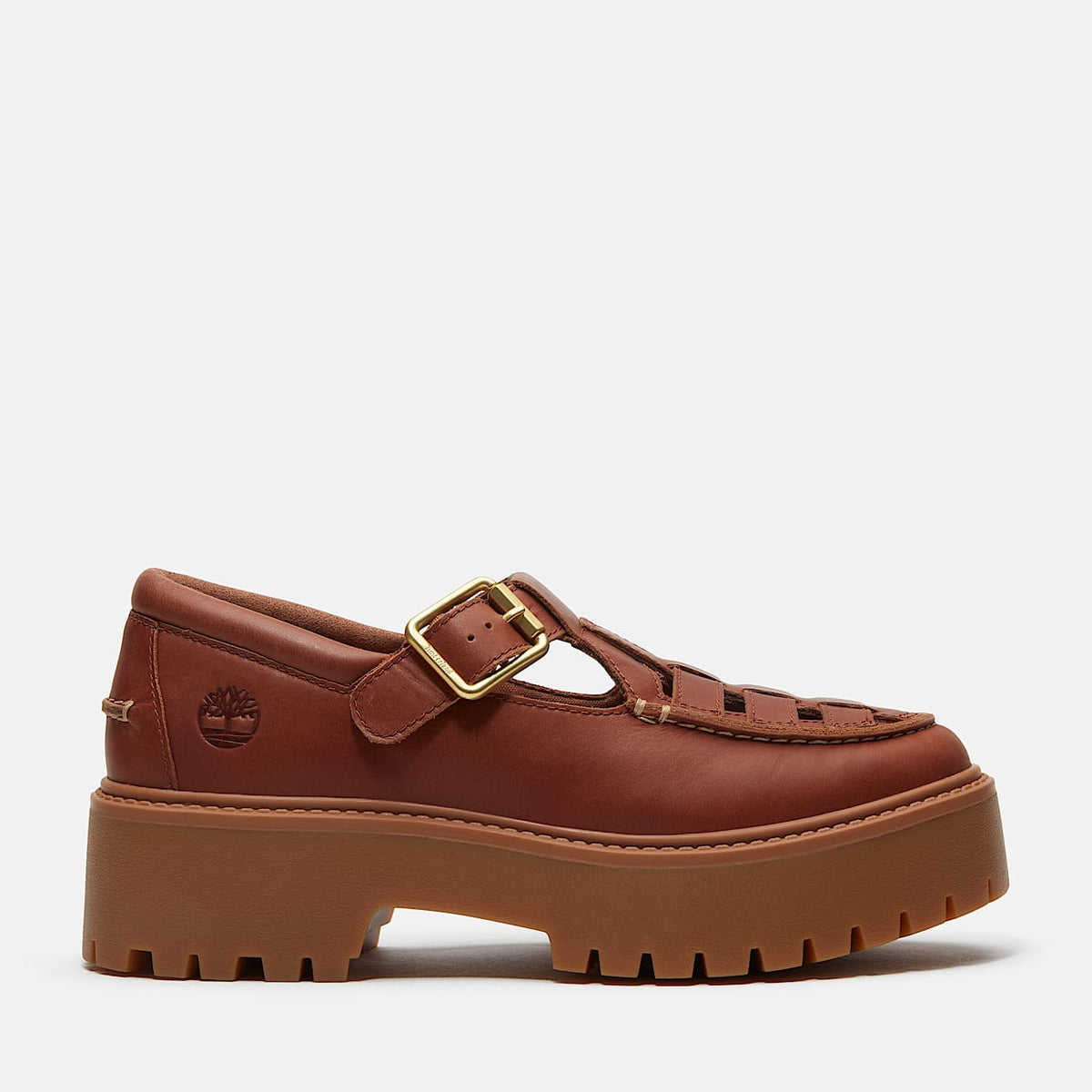 TIMBERLAND WOMEN'S 8 STONE STREET PLATFORM BUCKLE SHOE RUST FULL GRAIN LEATHER