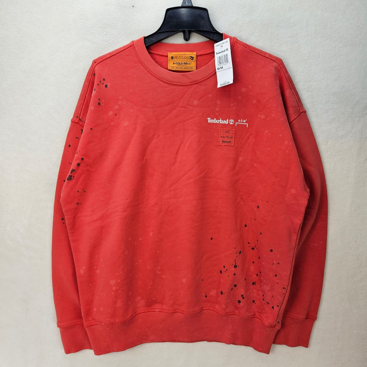 TIMBERLAND MEN'S MEDIUM A-COLD-WALL FUTURE PULLOVER SWEATSHIRT CORAL RED $300