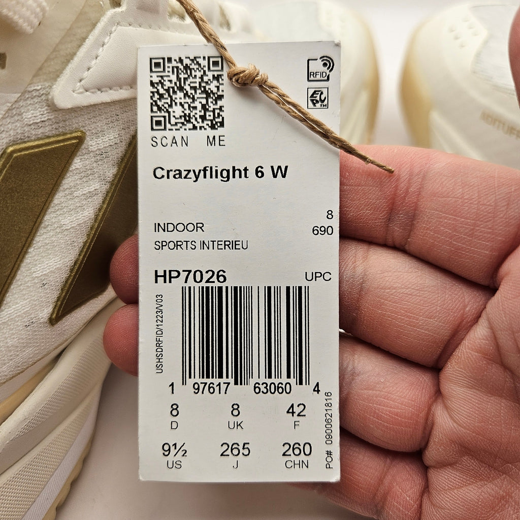 ADIDAS CRAZYFLIGHT 6 WOMEN'S 9.5 INDOOR VOLLEYBALL SHOES WHT GOLD HP7026 NWOB
