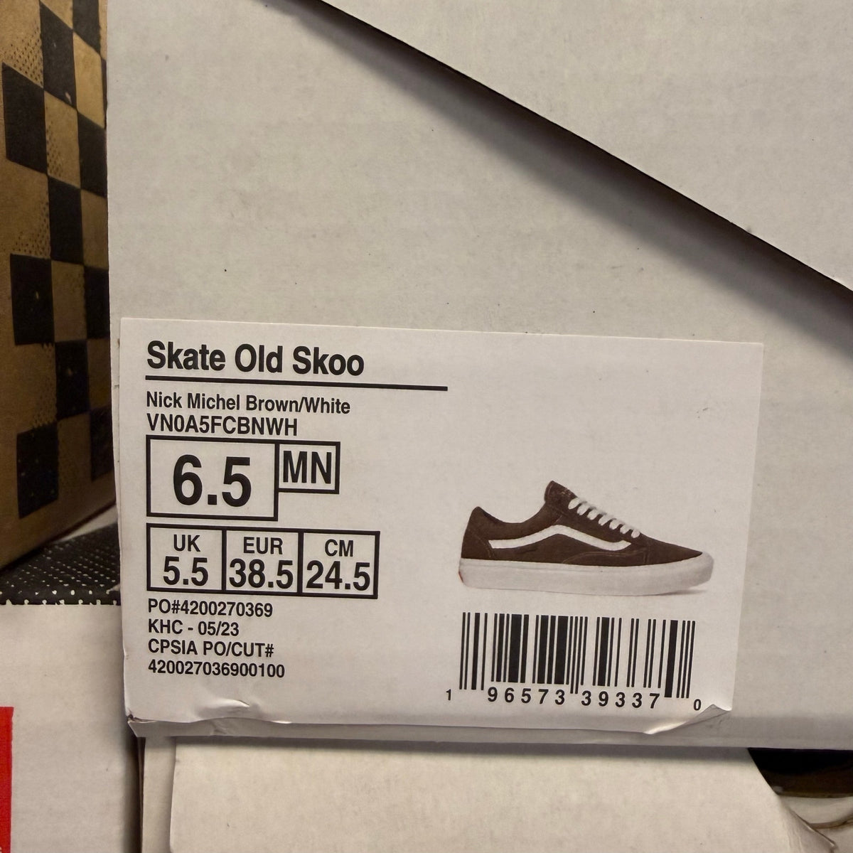 VANS X NICK MICHEL MEN'S 6.5 SKATE OLD SKOOL BROWN NIB