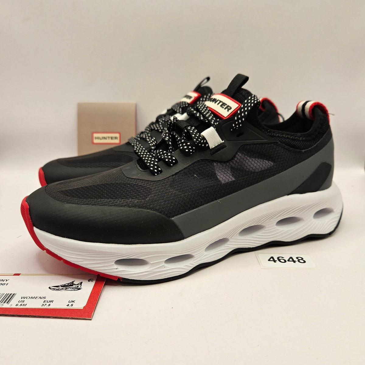HUNTER WOMEN'S 6.5 GINNY CASUAL LACE-UP SNEAKERS BLACK WATER RESISTANT